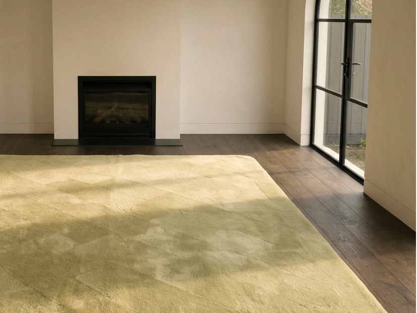Australian Merino sheepskin rug in Eucalyptus_living room